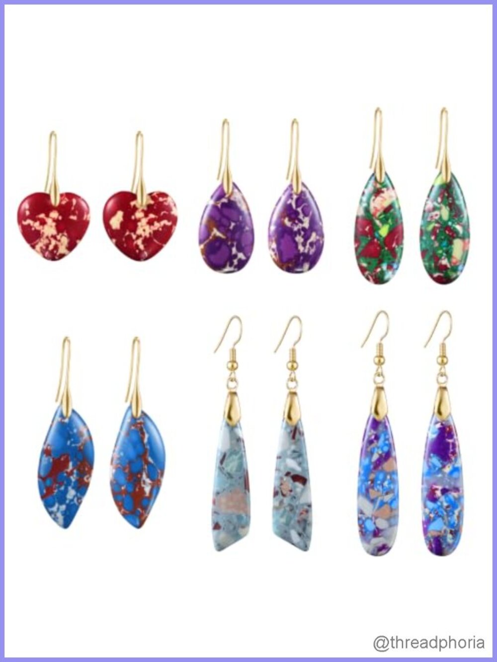 6 Pairs Dangle Earrings for Women Trendy Bohemian Stone Hook Earrings Set